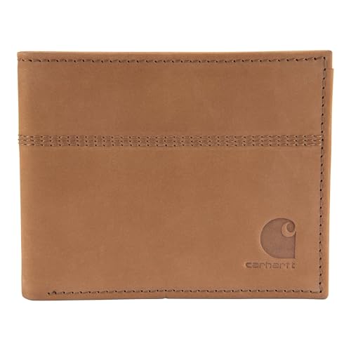 Carhartt Mens Full Grain Saddle Leather Wallets RFID Blocking Bifold Trifold and Front Pocket Options Gifts for Men