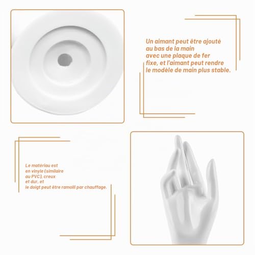 BYZESTY Lot de 2 présentoirs à bijoux pour bracelets, bagues et colliers - Modèle de main féminine - Porte-bijoux pour colliers, bagues, bracelets (blanc) – vue 3