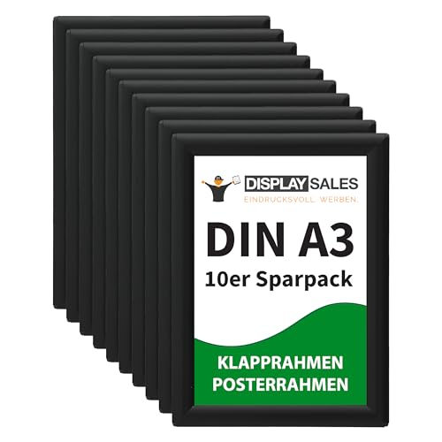 DISPLAY SALES Folding Frame DIN A3 | Pack of 10 | 25 mm Black Profile Poster & Picture Frame | Removable Budget Economy Pack