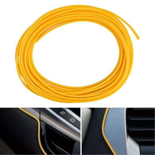 Violiica Línea de moldeo para interior de coche, color amarillo, 5 m, flexible, de silicona, PVC, para decoración de huecos de panel de puerta de salpicadero