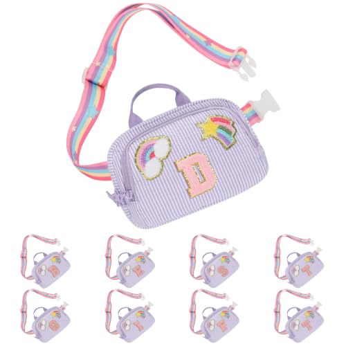 Fanny Pack for Girls, Cute Purse for Girls Teens Crossbody Bag for Kids Belt Bag With 2 Compartments Trendy Stuff Birthday Gifts for 4 5 6 7 8 9 10 11 12 13 Years Old Initial D-Purple Stripes