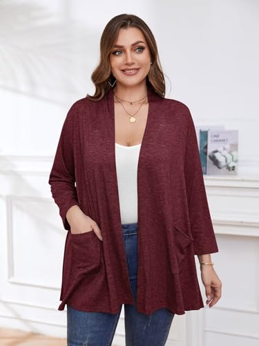 Image of BELAROI Plus Size Lightweight Cardigan Sweaters for Women Casual Open Front 3 /4 Sleeve Cover Up
