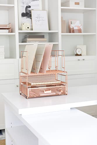 Blu Monaco Workspace Rose Gold Desk Organizers And Storage Accessories Desktop Rack File Organizer With File Sorters And Drawer For Office Supplies, Paper, Device And Folder #TOP1