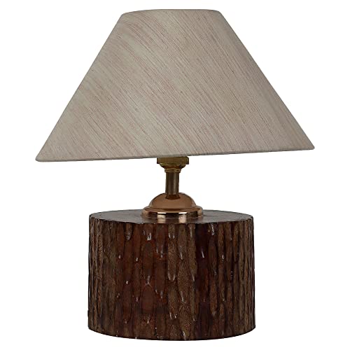Image of tu casa Table Lamps with Mango Wood Base & Off-White Cotton Shades for Home Decor, Bedrooms, Living Room, Gifting, Diwali Decoration, Dining Space, Study Room, Hall (Height- 29cm) - Bulb not Included