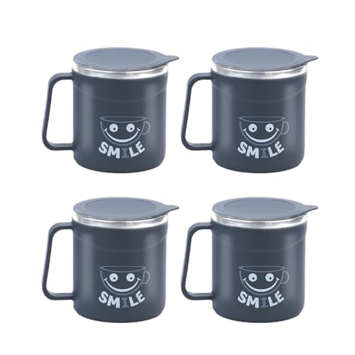 Image of ATTRO Happy Mug Set of 4-Comes with Double Wall Inner Stainless Still & Lid Stylish Cup Ideal for Hot Coffee, Tea - 300ml-Grey