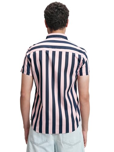 Image of Highlander Men's Slim Fit Short Sleeves Striped Casual Shirt | Vertical Stripes | Sleek & Relaxed Everyday Wear
