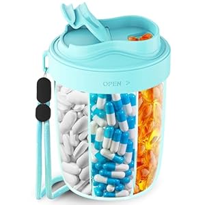 Large Pill Dispenser to Store 7 Various Supplements – Pill Organizer & Supplement Organizer for Travel, Anti-Mixing Design, BPA-Free with Strap & 20 Sticky Labels (Blue)