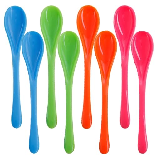 WERIGONI 8-teiliges Set aus farbenfrohen Plastiklöffeln, darunter kleine Löffel, Eierlöffel, Dessertlöffel und wiederverwendbare Plastiklöffel