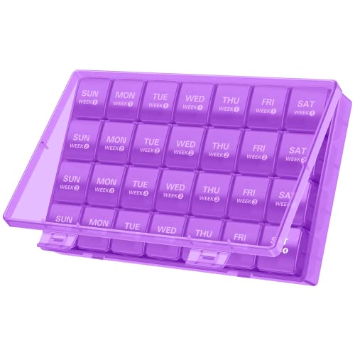 Annwer Großer monatlicher Tabletten-Organizer für 28 Tage pro Woche, große Tablettenboxen für 4 Wochen, einen Monat mit staubdichtem Behälter für Pillen/Vitamin/Fischöl/Nahrungsergänzungsmittel (lila) Cover