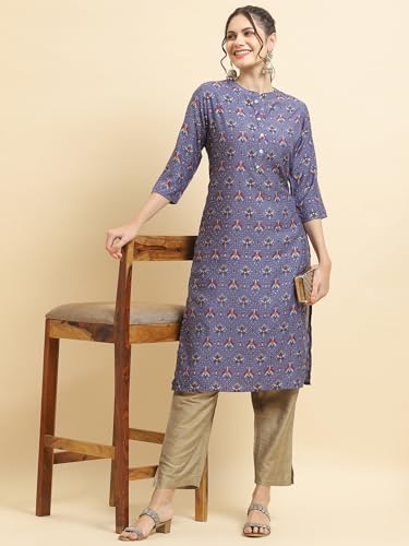 Image of Shree Women Liva (Rayon) White Floral Print Kurta