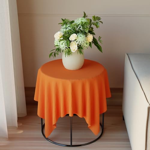 Image of Encasa XO Dining Table Cover Cloth for 4 Seater | 90x90 cm Cotton Canvas Square Table Cloth | Machine Washable Tablecloth for Indoor & Outdoor Use - Orange Solid Color