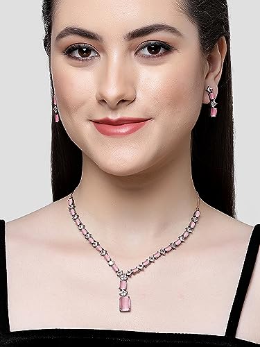 Image of Karatcart Elegant Silver Plated Blue American Diamond Necklace Set for Women