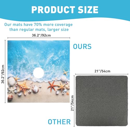 Image of Square Shower Mat Non Slip: 36 x 36 Inch Extra Large Shower Mats with Drain Hole in Middle - PVC Loofah Anti Slip Shower Floor Matt for Inside Shower
