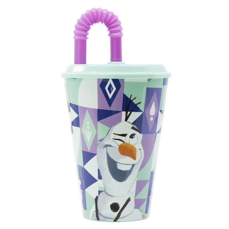 Golddunes Kids Character Sports Tumbler 430ML Drinking Re-usable Plastic Cup with Re-Usable Straw (Frozen Ice Magic)