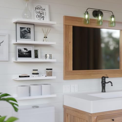 RICHER HOUSE 5 Set White Floating Shelves, Wall Mounted Shelves for Wall Decor, Modern Picture Ledge Shelf with Lip for Storage Nursery, Bedroom, Living Room, Bathroom - White - Image 3