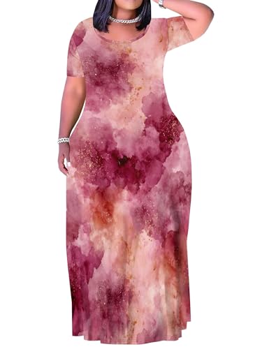 Image of SUZONANA Plus Size Dresses for Women Summer Casual Maxi Dress Short Sleeve Loose Vacation Dress