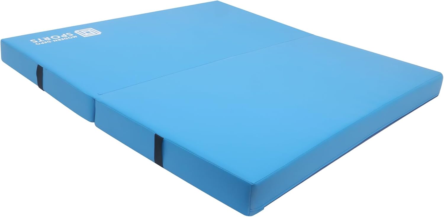 Gymnastics Mat for Kids 4'x4'x4" Foldable Tumbling Mats with Carrying Handles 2-Panels Fold Thick Exercise Mat for Home Aerobics Stretching Yoga