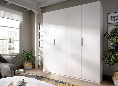 Dmora - Guardaroba Prado, Mobile Appendiabiti per Camera da Letto, Armadio a 4 Ante battenti, 180x52h204 cm, Bianco