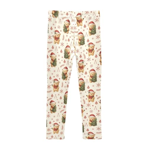 Girls' Athletic Leggings Ankle Length Yoga Dance Pants Kids Teen 4T Christmas Tree Bear2