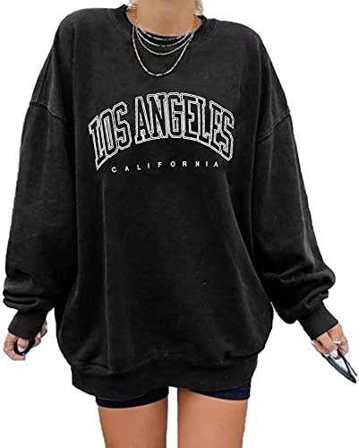 Womenâ€™s Casual Letter Graphic Print Long Sleeve Sweatshirt Tunic Tops Round Neck Loose Tee Oversized Drop Shoulder Longline T Shirts D Black