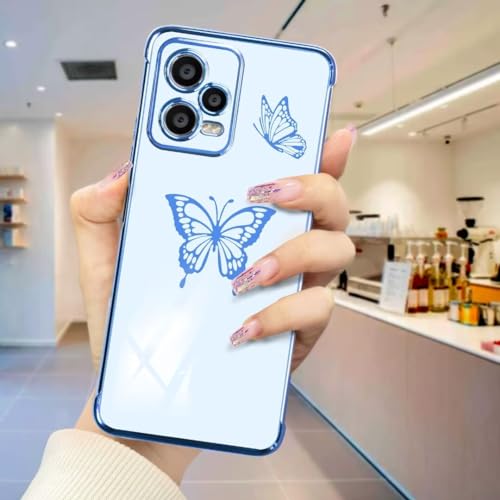 ATISIJIE Mariposa Funda para XiaoMi RedMi Poco X5 Pro 5G,a Prueba de Golpes,con Borde Dorado galvanizado antiarañazos protección Delgada para XiaoMi RedMi Poco X5 Pro 5G Azul