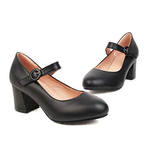 LUXMAX Womens Mid Block Heel Mary Janes Ankle Strapped Pumps Uniform Dress Shoes4