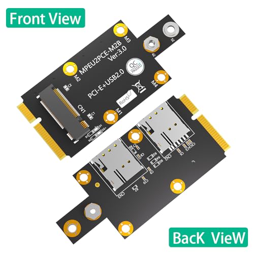 M.2 Key B to Mini PCI-E Adapter with Dual Nano SIM Card Slot for 3G/4G/5G Module Black - Thumbnail 2