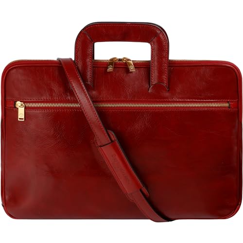 Image of Time Resistance Slim Leather Briefcase - Italian Handmade Leather Computer Bag - Briefcase for Men and Women - Laptop Bag