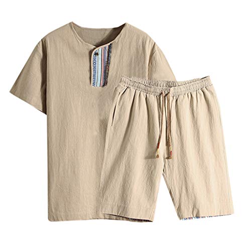 Maglietta Uomo Manica Corta Pantaloncini 2 Pezzi Set VJGOAL Coreana Bianche Divertenti T-Shirt Cotone Particolare Camicie Uomo Lino Eleganti Classiche da Notte Biancheria Camicie Uomo Slim Fit Estive