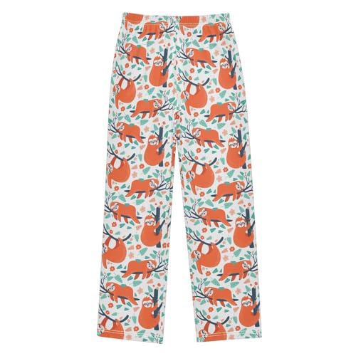 ZZXXB Lovely Sloth Flowers Boys Long Pants Soft Trousers Elastic Waist Kids Lounge Bottoms with Pockets S-XL