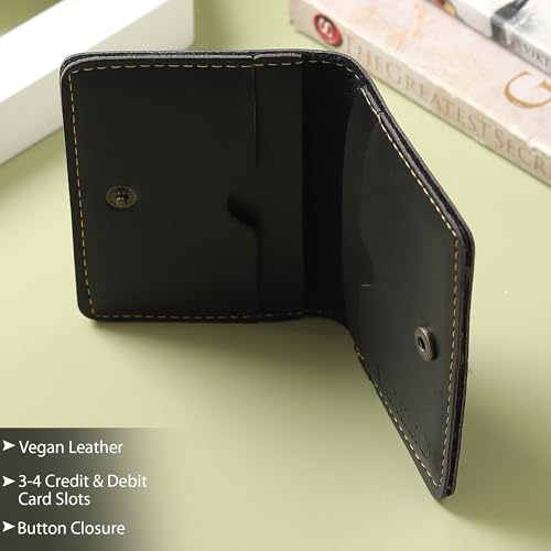Image of VEMILIO Vegan Leather Card Holder Wallet for Men & Women | Slim Bi-Fold Design | RFID Protected | Button Closure | 3-4 Card Slots | Durable & Travel-Friendly (Green