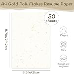Acidea 50 Feuilles Papier à remanier pour l'impression, 120GSM A4 Ivory Blank Certificate Printing Paper, Single-Sided Gold Foil Flakes Cardstock crème pour écrire, Invitation de mariage,Menus, Lettres