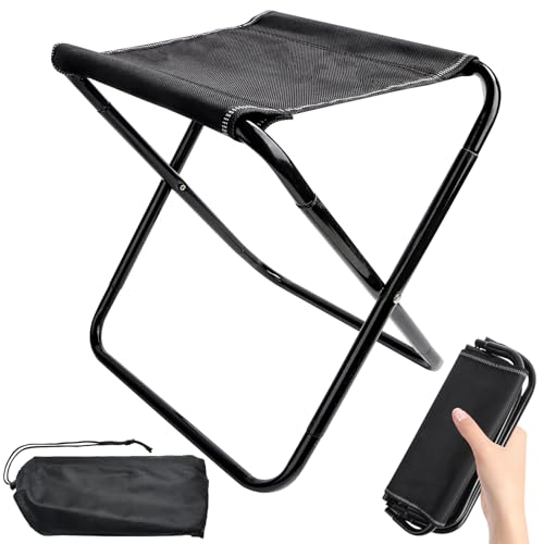 Taburete plegable portátil, silla para camping, mini taburete ligero, asiento para viajes, senderismo, jardín, pesca, barbacoa, playa, con bolsa de almacenamiento (negro)