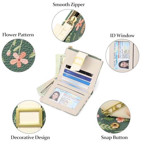 Image of RNIEGA Small Wallets for Women Bifold Vegan Leather Wallet RFID Blocking Floral Pattern Card Holder with Zipper Pocket