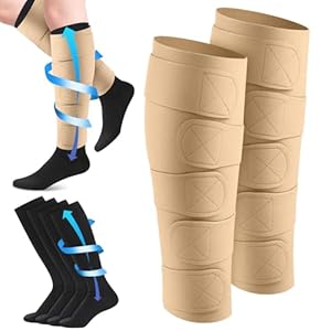Floraltop 3 Pairs Lymphedema Leg Wrap Leg Wrap Compression Kit 1 Pairs Swollen Calf Garment Brace 2 Pairs 20-30 mmHg Medical Compression Socks Calf Sleeve for Men and Women