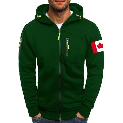 Generisch Sudadera para hombre con estampado de bandera - sudadera con capucha para hombre de gran tamaño con cremallera cómoda ropa deportiva moderna chaqueta térmica monocolor con cordón camiseta de