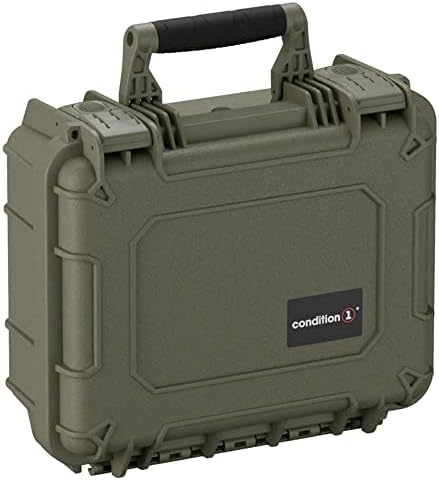 Condition 1 Medium Waterproof Hard Travel Case with Foam Heavy-Duty Protective Portable Storage Box, Camera, Tool, Handgun, Drone Carrying Cases, 13.5" x 11.5" x 6"#075, Green