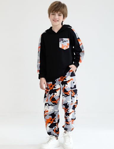 Image of mksodopy Boys Clothes Long Sleeve Hoodie and camouflage cargo pants Boy Outfits for 6-16 Years