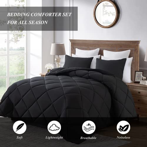 Elnido Queen Black Twin Comforter Set With 1 Pillow Sham - 2 Pieces Bed Comforter Set - Quilted Down Alternative Comforter Set - Lightweight All Season Bedding Comforter Sets Twin Size(64×88 Inch) #TOP1