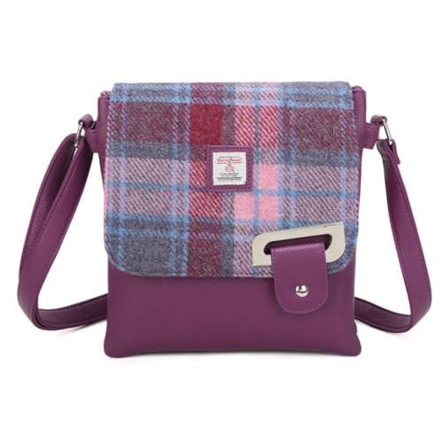 Love EMVY Tartan Crossbody Bag – Made with Genuine Harris Tweed, Adjustable Strap, Magnetic Flap & Zip Closure, Rear Pocket – Women’s Shoulder Bag (Purple)
