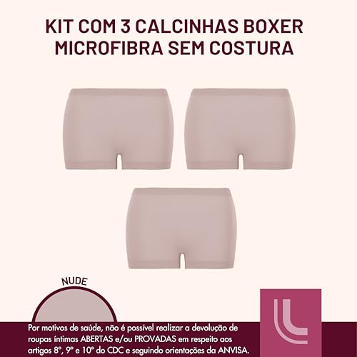 LOBA BY LUPO Kit 3 Calcinha Sem Costura Boxer Forro de Algodão Feminino Adulto, 3 Rosa Queimado, M