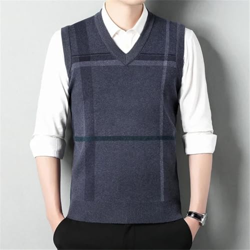 Men’S Fashionable V-Neck Sweater Vest Warm Soft Thick Striped Business Casual Sleeveless Knitted Pullover Tank Top4