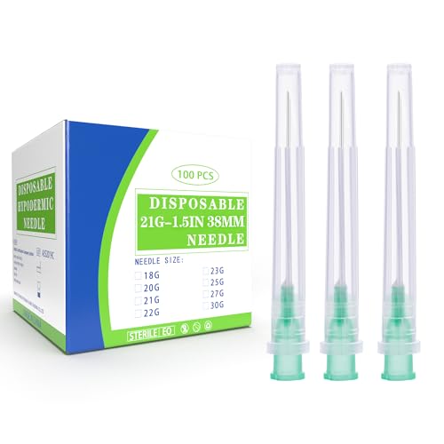 100 Pack 21 Ga 1.5 Inch Dispensing Needle with Cap for Scientific and Industrial Dispensing,Individually Wrapped