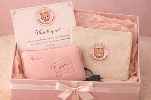 Image of HelloBear Electric Rechargeable Heating Bag - 1 year warranty| Period Pain Relief Gift Set with Lavender Scented Candle for relaxation and some sunlight for her cloudy days, for Women, girlfriend, sister, wife, friend (Electric heat bag, canvas pouch, wooden lavender candle, Handmad sunflower keychain) (3)