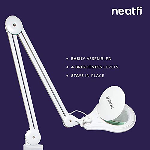 Neatfi 1,200 Lumens Super Led Magnifying Lamp With Clamp, 5D, Dimmable, Includes Microfiber Cleaning Cloth, 60 Smd Leds, 5 Inch Diameter Lens For Reading, Sewing, Crafting (5 Diopter, White) #TOP7