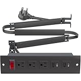 JACEPFY Drawer Outlet with USB C PD20W Fast Charger Station, Recessed Outlet, Power Cable and Cord Management Arm for Cabinets (Black)
