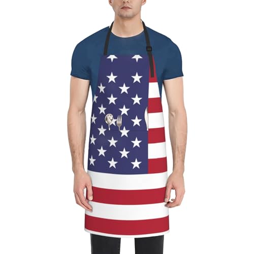 Qwvbn Wasserdichte Schürze mit amerikanischer Flagge, mit Taschen, verstellbar, Unisex, für Küche & Grill.