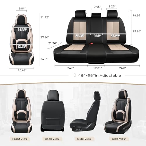 Image of Coverado Car Seat Covers, Leather Seat Covers Full Set, Waterproof Car Seat Protector with Lumbar Support, Automotive Seat Covers Seat Cushions Universal Fit for Most Cars SUV Trucks, (Black&Beige)