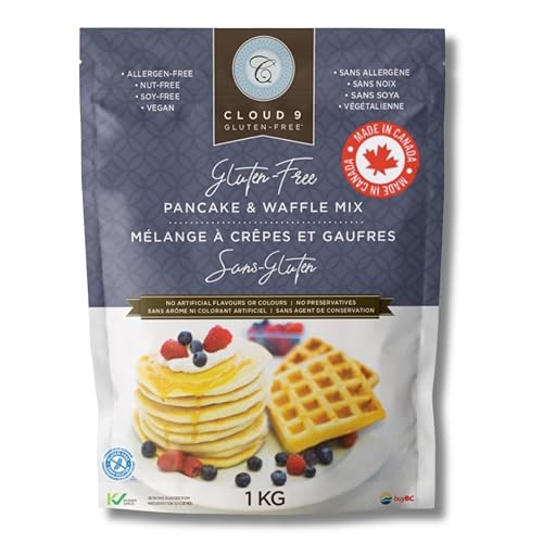 Cloud 9 Gluten Free Pancake Mix, Made in Canada, Waffle Mix, Light & Fluffy, Easy-to-Make Pancakes and Waffles, Versatile Gluten Free Baking (1 KG), Vegan & Kosher
