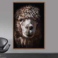 Framed Canvas Wall Art Llama Animals Camels Expressive Farmhouse/Country Living Room Multicolor Photography - 16x24 inches